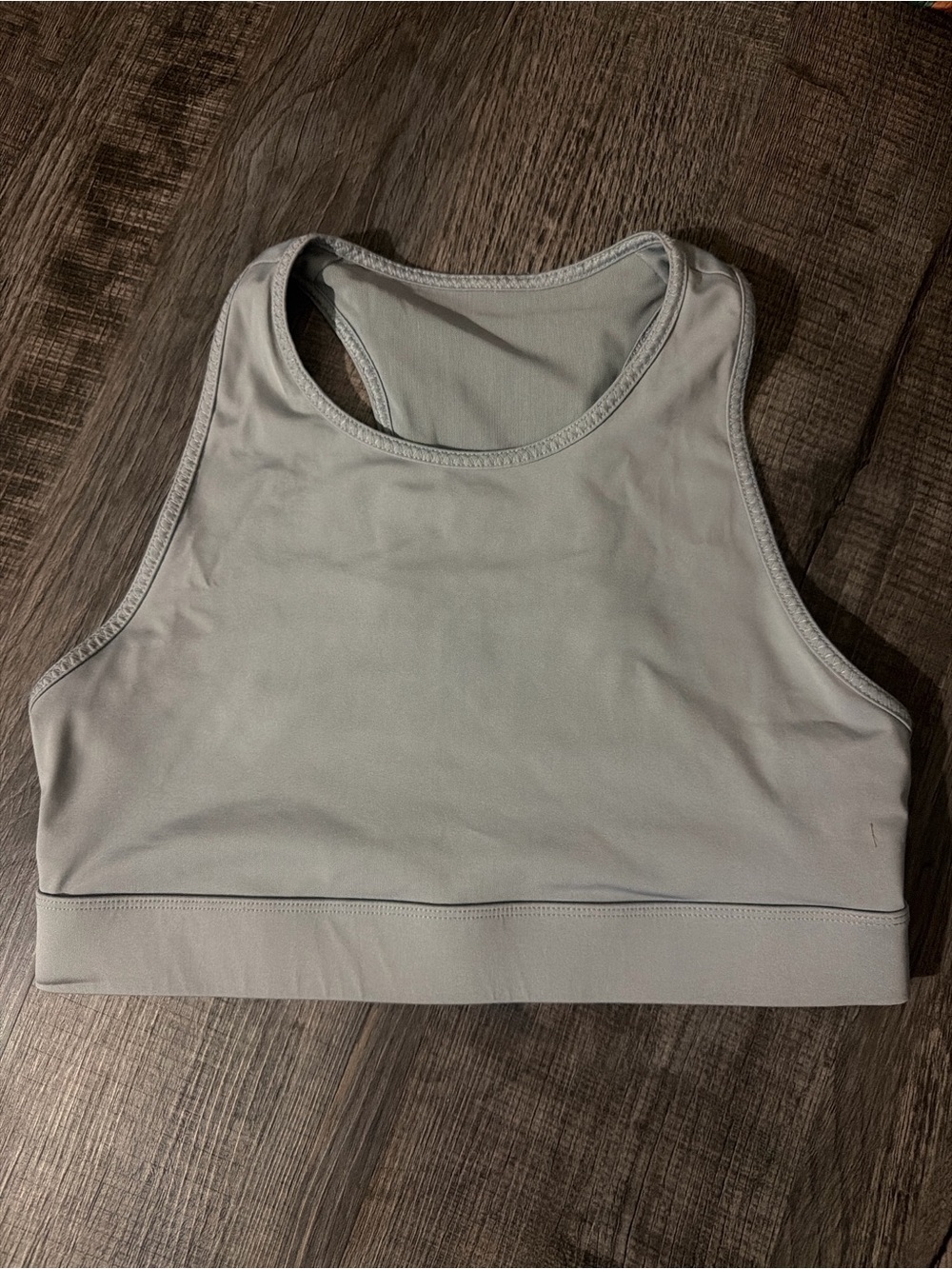 Fabletics Light Gray High Neck Racerback Sports Bra